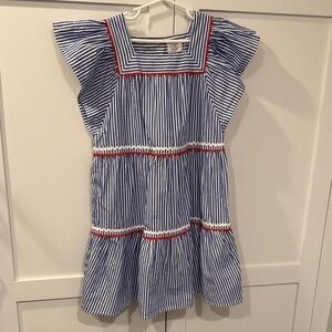 Girls Crewcuts Striped Dress with Red Trim
